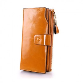 Fashion Women's Genuine Leather Wallet Long Oil Wax Multi Card Wallet Purse Clutch Wallets  